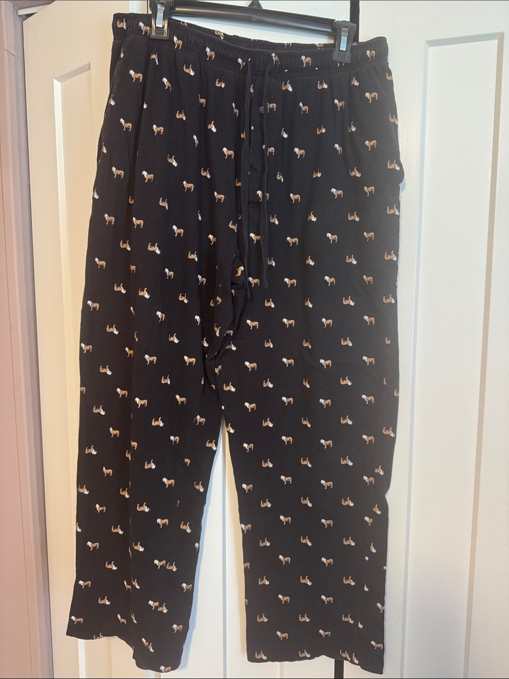 Bulldog/Frenchie Sleepwear Pant with Tan & White Dog Print Size Large